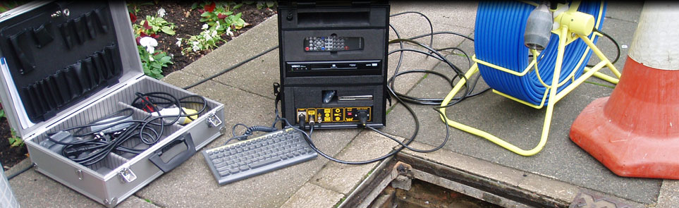 CCTV drain inspection monitor and cable reel on site